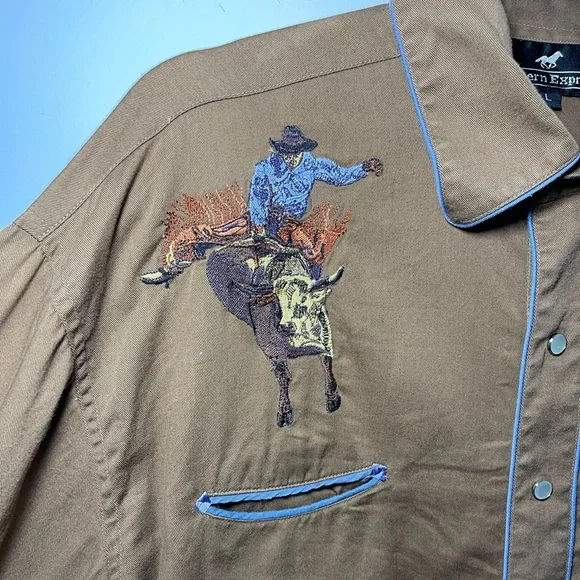 Western Express Men’s Brown Rodeo bullrider Embroidered shirt in L - Picture 5 of 9